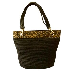 Black and Leopard woven shoulder bag